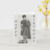 猫のおばあさん熱狂するの誕生日 カード (黄色い花)