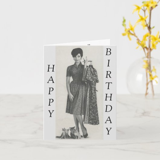 猫のおばあさん熱狂するの誕生日 カード (黄色い花)