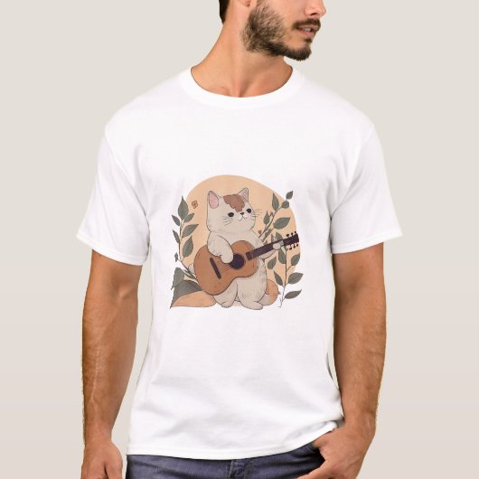 猫のおもしろいギタ遊ーシャツ Tシャツ (正面)