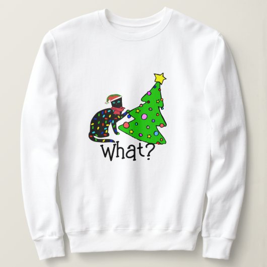 猫のおもしろいクリスマスフード付きスウェットシャツ – ツリーSweatshirt スウェットシャツ (デザイン正面)