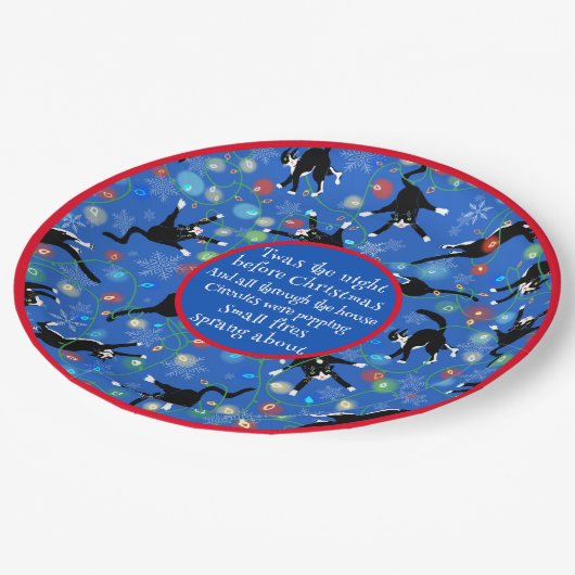 猫のおもしろいクリスマスライト ペーパープレート (アングル)