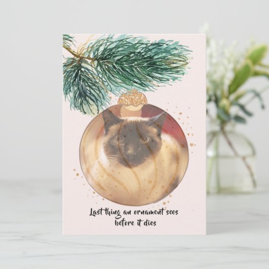 猫のおもしろいクリスマス最後のモノがカードを見る 招待状 (スタンド正面)