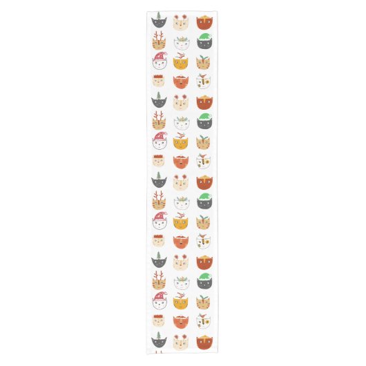 猫のおもしろいクリスマス ショートテーブルランナー (正面)