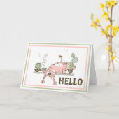 猫のおもしろいストレッチ空白の内側グリーティングカード カード (黄色い花)