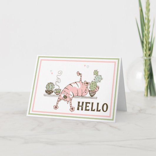 猫のおもしろいストレッチ空白の内側グリーティングカード カード (正面)