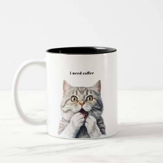 猫のおもしろいマグ ツートーンマグカップ (左)