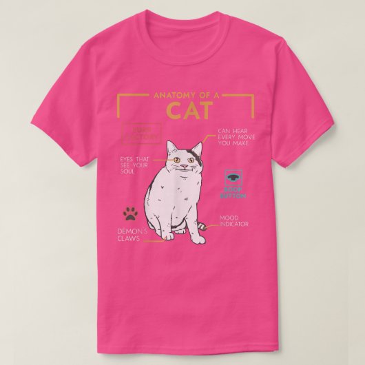 猫のおもしろいミームが微笑み、猫の解剖学 Tシャツ (デザイン正面)