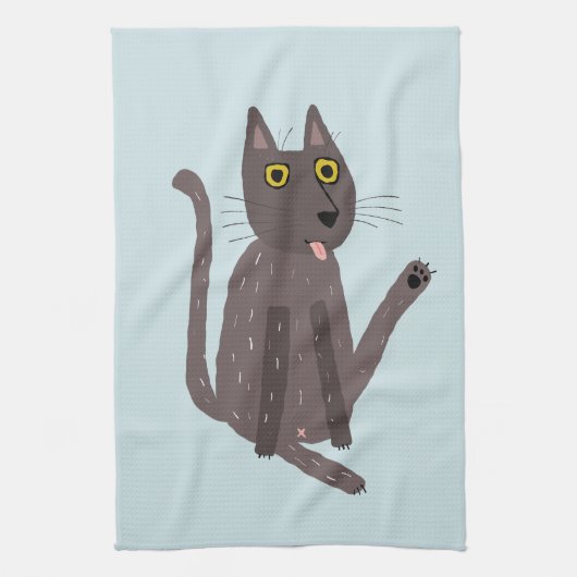 猫のおもしろいユーモア キッチンタオル (縦)