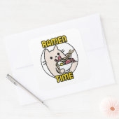 猫のおもしろいラーメン食べ猫好きペットオーナー スクエアシール (封筒)