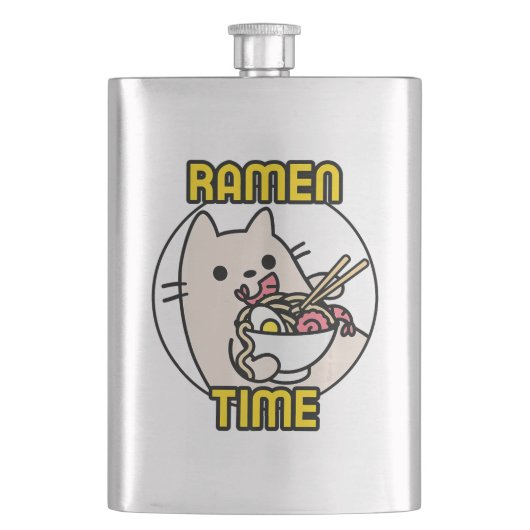 猫のおもしろいラーメン食べ猫好きペットオーナー フラスク (正面)