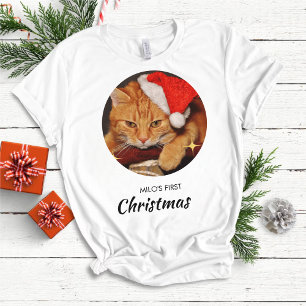 猫のおもしろい初めてのクリスマスのパーソナライズされた写真 Tシャツ