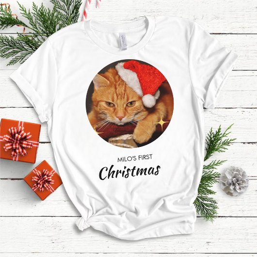 猫のおもしろい初めてのクリスマスのパーソナライズされた写真 Tシャツ