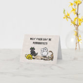 猫のおもしろい日の挨拶状 カード (黄色い花)