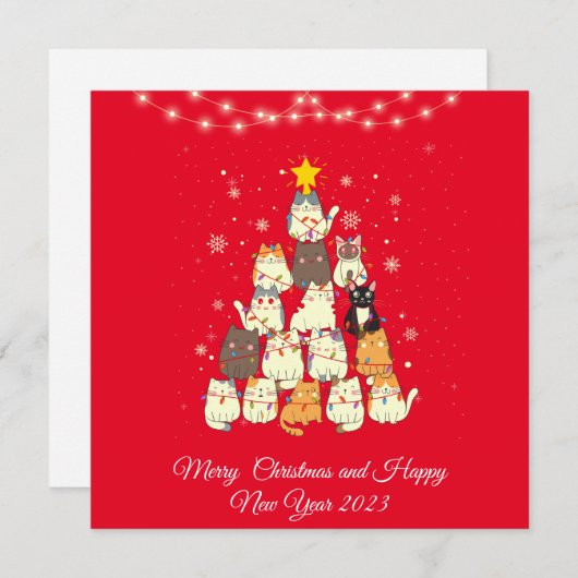 猫のおもしろい木のクリスマス シーズンカード (正面/裏面)