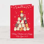猫のおもしろい木のクリスマス シーズンカード (正面)
