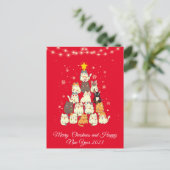 猫のおもしろい木のクリスマス シーズンポストカード (スタンド正面)