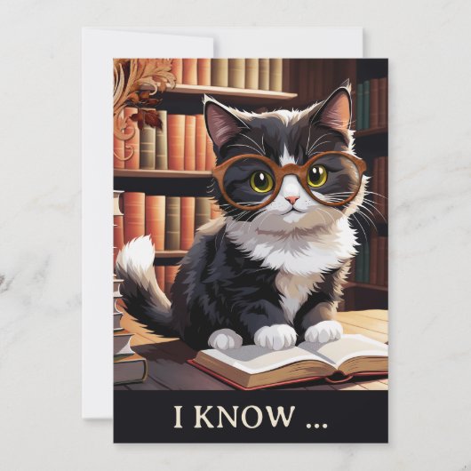 猫のおもしろい本が遅れている誕生日 カード (正面)