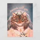 猫のおもしろい花嫁は私のbridesmaid/メイド・オブ・オーナー(花嫁付き添い人)inv インビテーションポストカード (正面)