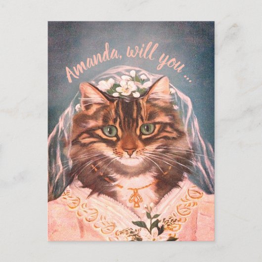猫のおもしろい花嫁は私のbridesmaid/メイド・オブ・オーナー(花嫁付き添い人)inv インビテーションポストカード (正面)