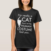 猫のおもしろい衣装、ハロウィーンの女性 Tシャツ (正面)