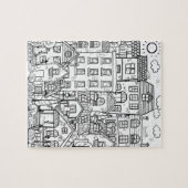 猫のおもしろい詳細な町白黒着色ギフト ジグソーパズル (横)