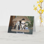 猫のおもしろい飼い慣らし カード (黄色い花)