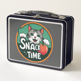 猫のおやつの時間 - かわいいキャラクター猫がおやつを食べるデザイン メタルランチボックス