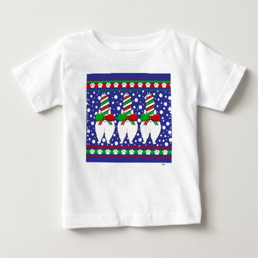 猫のお尻 クリスマス グリーン ベビーTシャツ (正面)