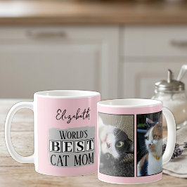 猫のお母さん2 写真 名前 ピンク グレー コーヒーマグカップ