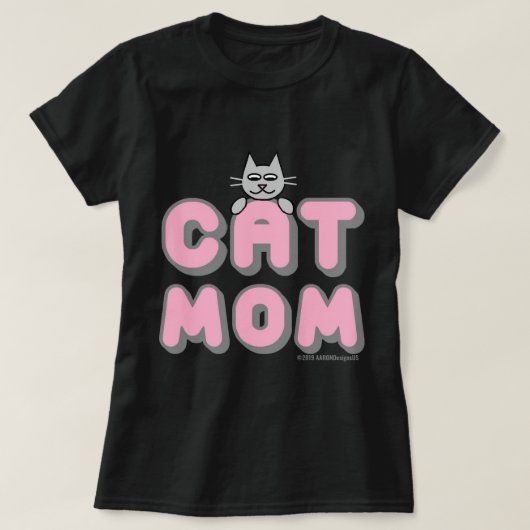 「猫のお母さん」ピンクと黒 Tシャツ (デザイン正面)