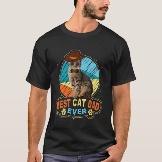 猫のお父さん、面白い猫のお父さんのデザイン Tシャツ (正面)