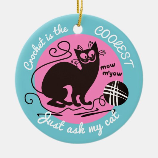 猫のかぎ針編みホックヤーンのクリスマスのオーナメント セラミックオーナメント (正面)