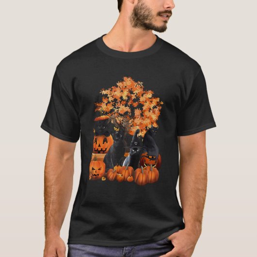 猫のかぼちゃハロウィン Tシャツ (正面)