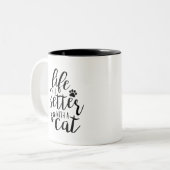 猫のかわいいキャプションで人生を楽しむ ツートーンマグカップ (正面左)