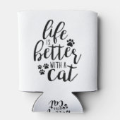 猫のかわいいキャプションで人生を楽しむ 缶クーラー (裏面)