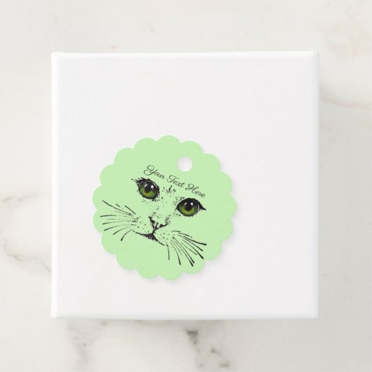 猫のかわいらし顔ブラックスケッチ明るい緑の目 フェイバータグ (インサイチュ)