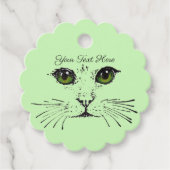 猫のかわいらし顔ブラックスケッチ明るい緑の目 フェイバータグ (正面)