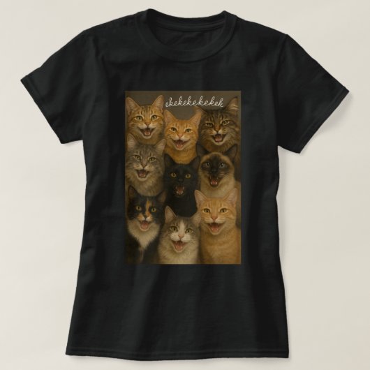 猫のじゃれあい、鳴き声、えけけけ Tシャツ (デザイン正面)