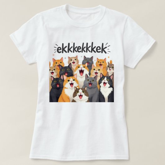 猫のじゃれあい、鳴き声、えけけっ Tシャツ (デザイン正面)