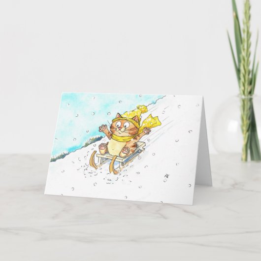 猫のそり挨拶 カード (正面)