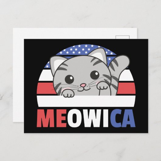 猫のためのアメリカ独立記念日アメリカ国旗Meowica Postca ポストカード (正面/裏面)