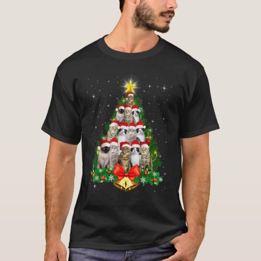 猫のためのクリスマスツリーのオーナメント飾り Tシャツ (正面)