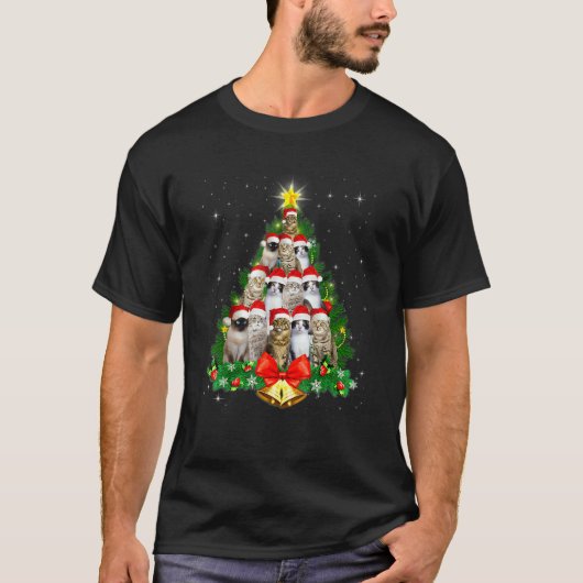 猫のためのクリスマスツリーオーナメント装飾 Tシャツ (正面)