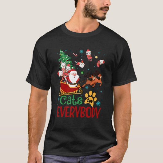 猫のためのクリスマス猫 Xmas 女性 サンタクロース Tシャツ (正面)