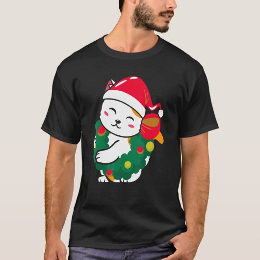 猫のためのクリスマス 帽子 猫用クリスマス Tシャツ (正面)