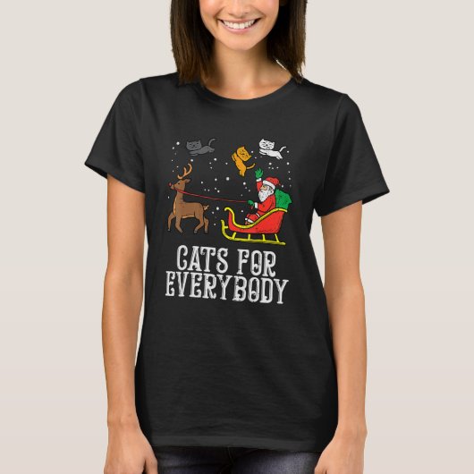 猫のためのクリスマス 猫 Xmas 女性 サンタクロース Tシャツ (正面)