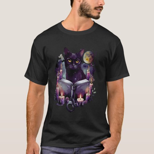 猫のための美しい神秘的な猫の本を読む B Tシャツ (正面)