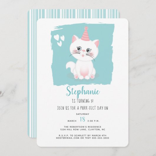 猫のぴったりな日誕生日 招待状 (正面/裏面)
