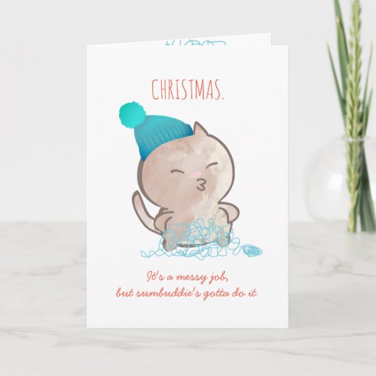 猫のもつれおもしろいた糸の編み物・クロシェット・クリスマス シーズンカード (正面)