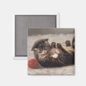 猫のわな　猫が糸玉で遊ぶ マグネット (正面/裏面)